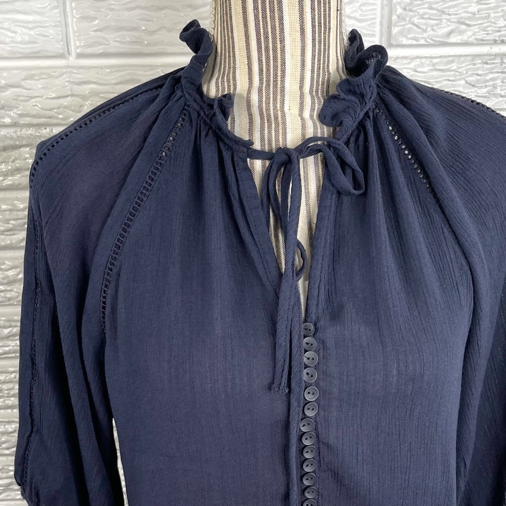 Roly Poly Dark Blue Ruffled Boho Top - Picture 3 of 7